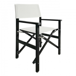 Σκηνοθέτη Πολυθρόνα, Αλουμίνιο Μαύρο (1,2mm), Textilene Άσπρο, Πτυσσόμενη (2,75kg)  54x50x88cm