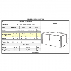 RIO Τραπέζι Κήπου - Βεράντας, Μέταλλο Βαφή Καφέ, Γυαλί  140x80x71cm