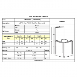 JETTA Καρέκλα Τραπεζαρίας - Κουζίνας, Μέταλλο Βαφή Μαύρο, Pvc Μαύρο, Full K/D - Συσκ.6  40x50x95cm