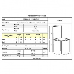 JETTA Καρέκλα Τραπεζαρίας - Κουζίνας, Μέταλλο Βαφή Μαύρο, Pvc Μαύρο, Full K/D - Συσκ.6  40x50x95cm