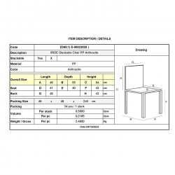 IRIDE Καρέκλα Στοιβαζόμενη, ΡΡ Ανθρακί  48x55x84cm