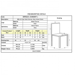 BELLA Καρέκλα Τραπεζαρίας, Μέταλλο Χρώμιο Χρυσό, Ύφασμα Velure Απόχρωση Γκρι  50x56x80cm