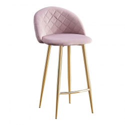 BELLA Σκαμπό BAR με Πλάτη, Βάση Χρώμιο Χρυσό, Ύφασμα Velure Απόχρωση Dirty Pink  48x52x70/94cm