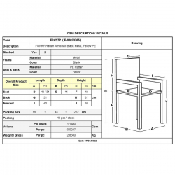 FUNKY Rattan Πολυθρόνα Κήπου - Βεράντας, Μέταλλο Βαφή Μαύρο, Κορδόνι PE Κίτρινο  53x65x76cm