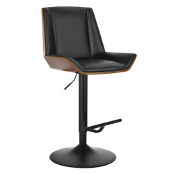 NUMAN Σκαμπό BAR με Πλάτη, Βάση Μαύρο, Καρυδί - ΡU Μαύρο, Ρύθμιση Ύψους, Περιστρεφόμενο  52x50x62/96-83/117cm