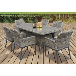 HAVANA Set Τραπεζαρία Κήπου ALU,Wicker Grey Brown-Ανθρακί: Τραπέζι 160x90 + 6 Πολυθρόνες  Table:160x90x75 Chair:64x65x85