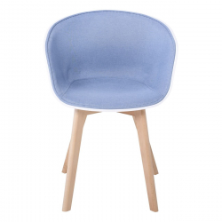 OPTIM Πολυθρόνα PP Άσπρο, Ύφασμα Μπλε, Ξύλινο πόδι Οξιά  54x51x79cm