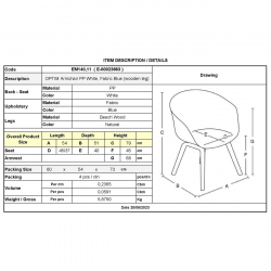 OPTIM Πολυθρόνα PP Άσπρο, Ύφασμα Μπλε, Ξύλινο πόδι Οξιά  54x51x79cm