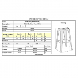 RELIX Σκαμπό Bar Στοιβαζόμενο, Μέταλλο Βαφή Πράσινο  42x42 H.76cm