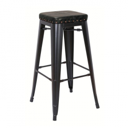 RELIX Σκαμπό Bar-Pro, Στοιβαζόμενο, Μέταλλο Βαφή Μαύρο Matte, Pu Μαύρο  43x43x78cm