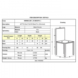 JETTA Καρέκλα Τραπεζαρίας - Κουζίνας, Μέταλλο Χρώμιο, Pvc Μαύρο, Full K/D - Συσκ.6  40x50x95cm