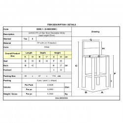 GIANO Σκαμπό BAR με Πλάτη, PP-UV Άσπρο, Στοιβαζόμενο Ύψος Καθίσματος 65cm (Συσκ.4)  46x47x65/90cm