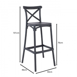 DESTINY Σκαμπό BAR με Πλάτη, PP Ανθρακί  50x46x74/101cm