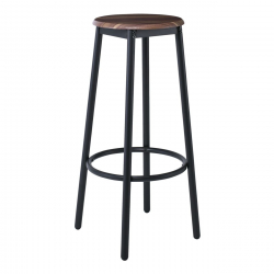 MAYER Σκαμπό BAR, Μέταλλο Βαφή Ανθρακί, Κάθισμα Απόχρωση Καρυδί  33x33x75cm - Κάθισμα:Φ30cm