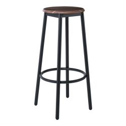 MAYER Σκαμπό BAR, Μέταλλο Βαφή Ανθρακί, Κάθισμα Απόχρωση Καρυδί  33x33x75cm - Κάθισμα:Φ30cm