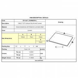 Contract Sliq Normal Επιφάνεια Τραπεζιού τ.Werzalit, Απόχρωση Cement  70x120cm/16mm