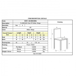 FLORENCE Καρέκλα PP Άσπρο, PP Rattan Μπεζ, Στοιβαζόμενη  41x41x83cm
