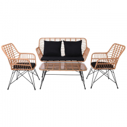 SALSA MAX Living Set Κήπου 4 τεμαχίων, Μέταλλο Βαφή Μαύρο, Wicker Φυσικό, Μαξιλάρια Μαύρο  106x55x45-147x70x105-65x67x96