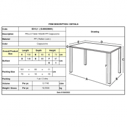 PELLO Τραπέζι Τραπεζαρίας Κήπου - Βεράντας, PP Απόχρωση Cappuccino  (Rattan Look)  150x90x73cm