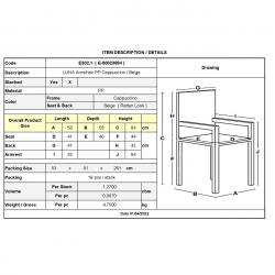 LUNA Πολυθρόνα Κήπου Στοιβαζόμενη, PP Απόχρωση Cappuccino & Μπεζ(Rattan Look)  58x58x84cm