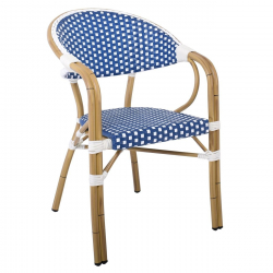 PARIS Πολυθρόνα Bistro Αλουμίνιο Φυσικό, Wicker Άσπρο - Μπλε, Στοιβαζόμενη  57x59x84cm