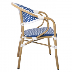 PARIS Πολυθρόνα Bistro Αλουμίνιο Φυσικό, Wicker Άσπρο - Μπλε, Στοιβαζόμενη  57x59x84cm