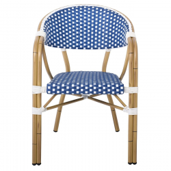 PARIS Πολυθρόνα Bistro Αλουμίνιο Φυσικό, Wicker Άσπρο - Μπλε, Στοιβαζόμενη  57x59x84cm