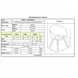 PARIS Πολυθρόνα Bistro Αλουμίνιο Φυσικό, Wicker Άσπρο - Μπλε, Στοιβαζόμενη  57x59x84cm