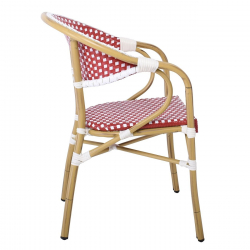 PARIS Πολυθρόνα Bistro Αλουμίνιο Φυσικό, Wicker Άσπρο - Κόκκινο, Στοιβαζόμενη  57x59x84cm