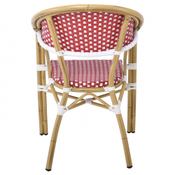 PARIS Πολυθρόνα Bistro Αλουμίνιο Φυσικό, Wicker Άσπρο - Κόκκινο, Στοιβαζόμενη  57x59x84cm