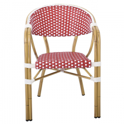 PARIS Πολυθρόνα Bistro Αλουμίνιο Φυσικό, Wicker Άσπρο - Κόκκινο, Στοιβαζόμενη  57x59x84cm