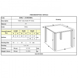 TEBO Τραπέζι Τραπεζαρίας Κήπου - Βεράντας, PP Άσπρο  90x90x73cm