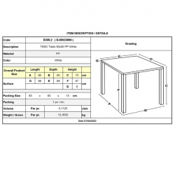 TEBO Τραπέζι Τραπεζαρίας Κήπου - Βεράντας, PP Άσπρο  90x90x73cm