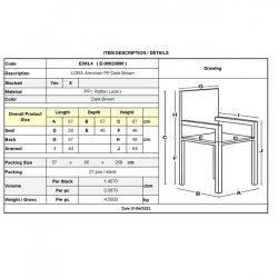 LORA Πολυθρόνα Κήπου Στοιβαζόμενη, PP (Rattan Look) Απόχρωση Καφέ Σκούρο  57x57x87cm
