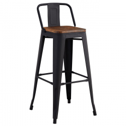 RELIX Wood Σκαμπό Bar με Πλάτη,Μέταλλο Βαφή Μαύρο Extra Matte, Απόχρωση Ξύλου Dark Oak  44x44x76/97cm