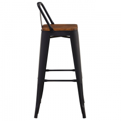 RELIX Wood Σκαμπό Bar με Πλάτη,Μέταλλο Βαφή Μαύρο Extra Matte, Απόχρωση Ξύλου Dark Oak  44x44x76/97cm