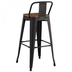 RELIX Wood Σκαμπό Bar με Πλάτη,Μέταλλο Βαφή Μαύρο Extra Matte, Απόχρωση Ξύλου Dark Oak  44x44x76/97cm