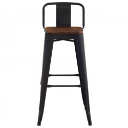 RELIX Wood Σκαμπό Bar με Πλάτη,Μέταλλο Βαφή Μαύρο Extra Matte, Απόχρωση Ξύλου Dark Oak  44x44x76/97cm