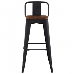 RELIX Wood Σκαμπό Bar με Πλάτη,Μέταλλο Βαφή Μαύρο Extra Matte, Απόχρωση Ξύλου Dark Oak  44x44x76/97cm