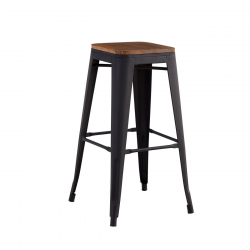 RELIX Wood Σκαμπό Bar, Μέταλλο Βαφή Μαύρο Extra Matte Κάθισμα Dark Oak, Στοιβαζόμενο  42x42 H.76cm