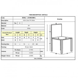 VIDA Καρέκλα Κήπου - Βεράντας Στοιβαζόμενη, PP Άσπρο  49x53x86cm