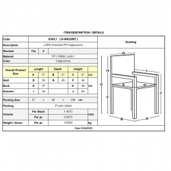 LORA Πολυθρόνα Κήπου Στοιβαζόμενη, PP (Rattan Look) Απόχρωση Cappuccino  57x57x87cm