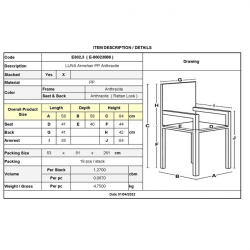 LUNA Πολυθρόνα Κήπου - Βεράντας Στοιβαζόμενη ,PP Απόχρωση Ανθρακί (Rattan Look)  58x58x84cm