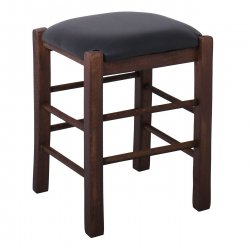 ΤΑΒΕΡΝΑΣ Σκαμπό Βοηθητικό, Οξιά Βαφή Εμποτισμός Καρυδί, Κάθισμα Pu Μαύρο  35x35x51cm