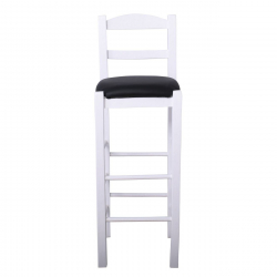 ΣΙΦΝΟΣ Σκαμπό BAR με Πλάτη, Οξιά Βαφή Εμποτισμός Λάκα Άσπρο, Κάθισμα Pu Μαύρο  36x37x78/107cm