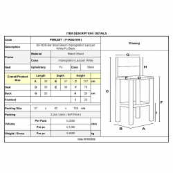 ΣΙΦΝΟΣ Σκαμπό BAR με Πλάτη, Οξιά Βαφή Εμποτισμός Λάκα Άσπρο, Κάθισμα Pu Μαύρο  36x37x78/107cm