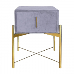 PASSION  Κομοδίνο με 1 Συρτάρι, Ύφασμα Velure Απόχρωση Γκρι  51x40x65cm