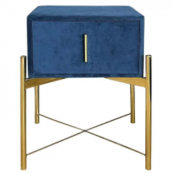 PASSION  Κομοδίνο με 1 Συρτάρι, Ύφασμα Velure Απόχρωση Μπλε  51x40x65cm