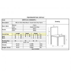 BELLA Καρέκλα Τραπεζαρίας, Μέταλλο Βαφή Μαύρο, Ύφασμα Απόχρωση Suede Ανθρακί  50x56x80cm