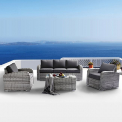 BELMAR Living Set Σαλόνι Κήπου ALU:3Θέσ+2 Πολυθρόνες+Τραπέζι Wicker GreyWhite, Μαξ.Γκρι Σκ.  100x50x45-192x85x73-80x85x73cm